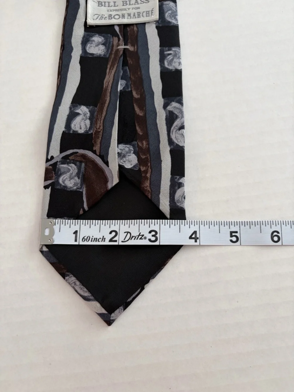 Bill Blass Silk Tie Brown Gray Abstract Striped The Bon Marché Vintage